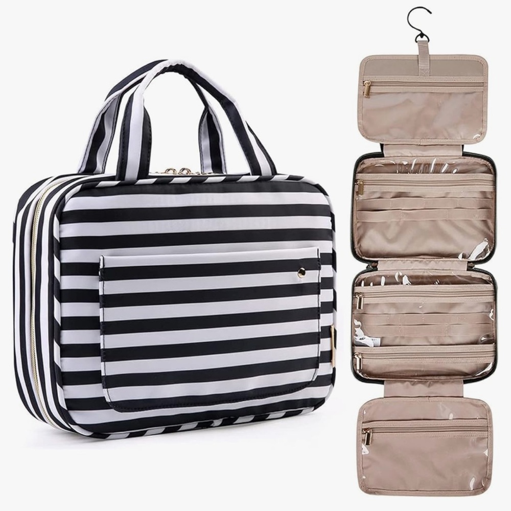 Black and White Striped Travel Bag